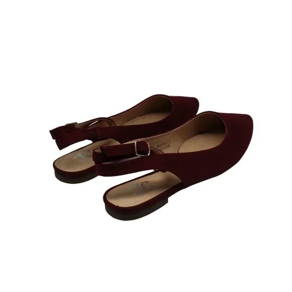 Women S KNS International Preea Ankle Strap Flat Wine Microsuede Fabric - Picture 6 of 8